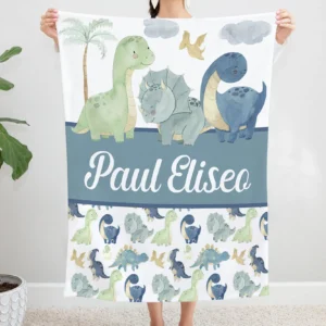 Custom Name Dinosaur Blanket Gift for Baby - Personalized Dinosaur Baby Blanket