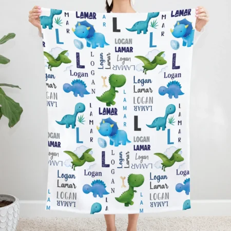 Custom Name Dinosaur Blanket Gift for Baby - Personalized Dinosaur Baby Blanket