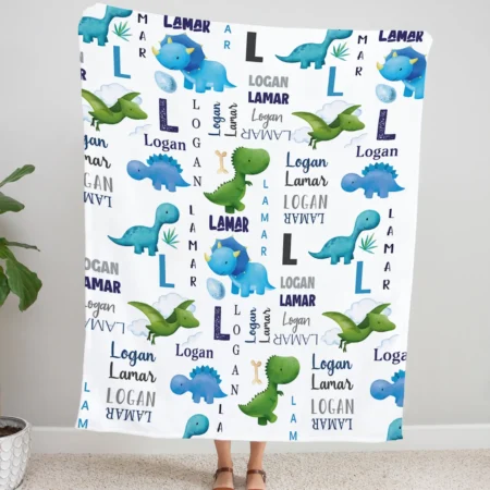 Custom Name Dinosaur Blanket Gift for Baby - Personalized Dinosaur Baby Blanket