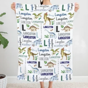 Custom Name Dinosaur Blanket Gift for Baby - Personalized Dinosaur Baby Blanket