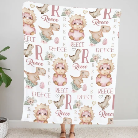 Personalized Dinosaur Blanket Gift for Baby Girl - Dinosaur Baby Blanket