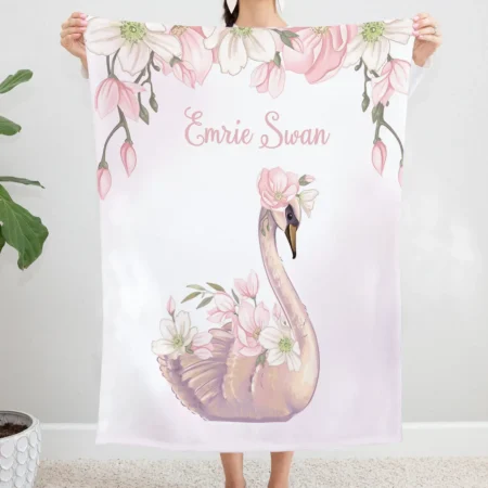 Personalized Swan Blanket Gift for Baby - Swan Baby Blanket