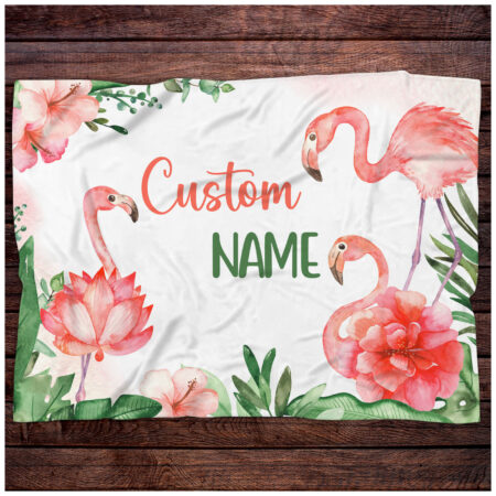 Personalized Flamingo Blanket Gift for Baby - Custom Flamingo Baby Blanket