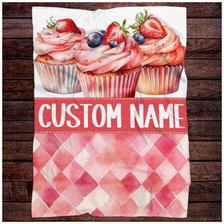 Personalized Cake Strawberry Blanket Gift for Baby - Custom Name Cake Strawberry Baby Blanket