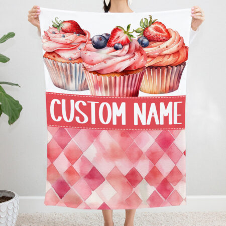 Personalized Cake Strawberry Blanket Gift for Baby - Custom Name Cake Strawberry Baby Blanket