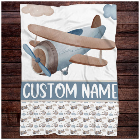 Personalized Plane Blanket Gift for Baby - Custom Name Plane Baby Blanket