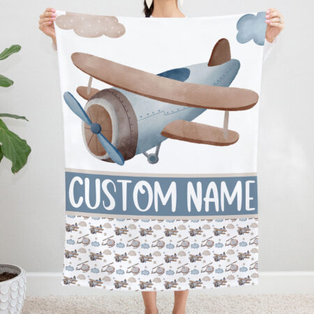 Personalized Plane Blanket Gift for Baby - Custom Name Plane Baby Blanket