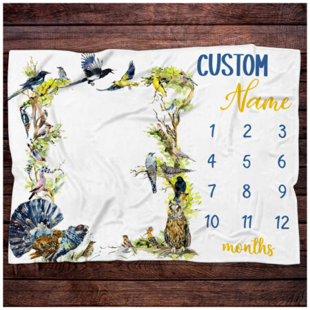 Personalized Bird Monthly Blanket Gift for Baby - Custom Bird Monthly Baby Blanket