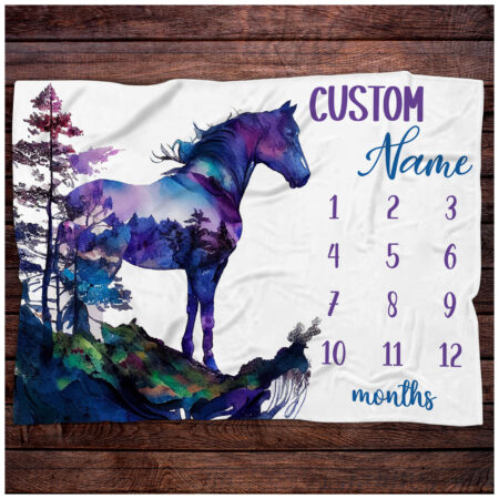 Personalized Horse Monthly Blanket Gift for Baby - Custom Horse Monthly Baby Blanket