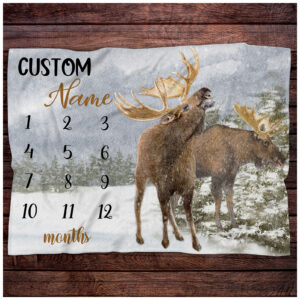 Personalized Moose Milestone Blanket Gift for Baby - Custom Moose Milestone Baby Blanket