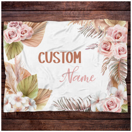 Personalized Boho Floral Blanket Gift for Baby - Custom Boho Floral Baby Blanket