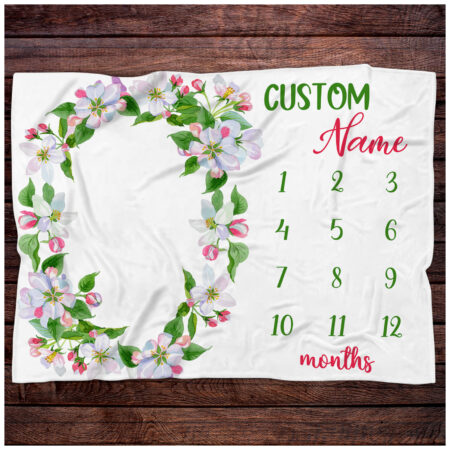 Personalized Apple Blossom Monthly Blanket Gift for Baby - Custom Apple Blossom Monthly Baby Blanket