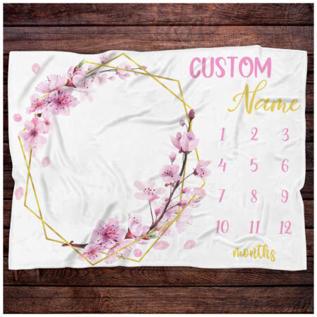 Personalized Peach Blossom Blanket Gift for Baby - Custom Peach Blossom Baby Blanket