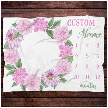 Personalized Dahlia Flowers Blanket Gift for Baby - Custom Dahlia Flowers Baby Blanket