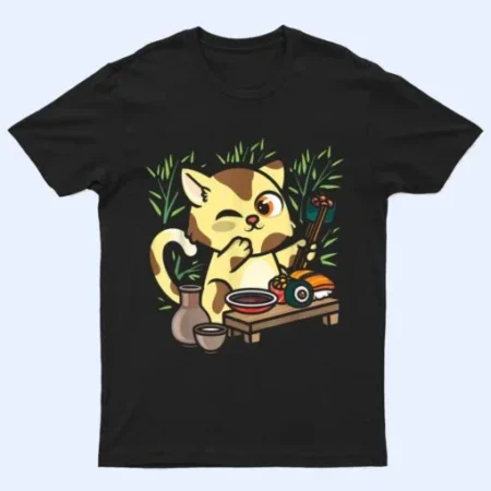 Animal Sushi Cat Lover Japanese Kawaii Cat Eating Food Art T-Shirt