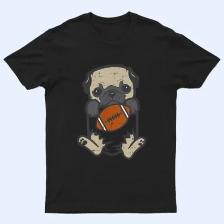 American Football Pug Pocket Cute Sports Dog T-Shirt