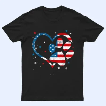 American Flag  Dog & Cat Paw Print T-Shirt